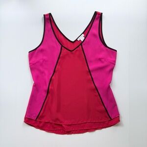 Cache Color Block Red & Hot Pink V-Neck Sleeveless Blouse Size M
